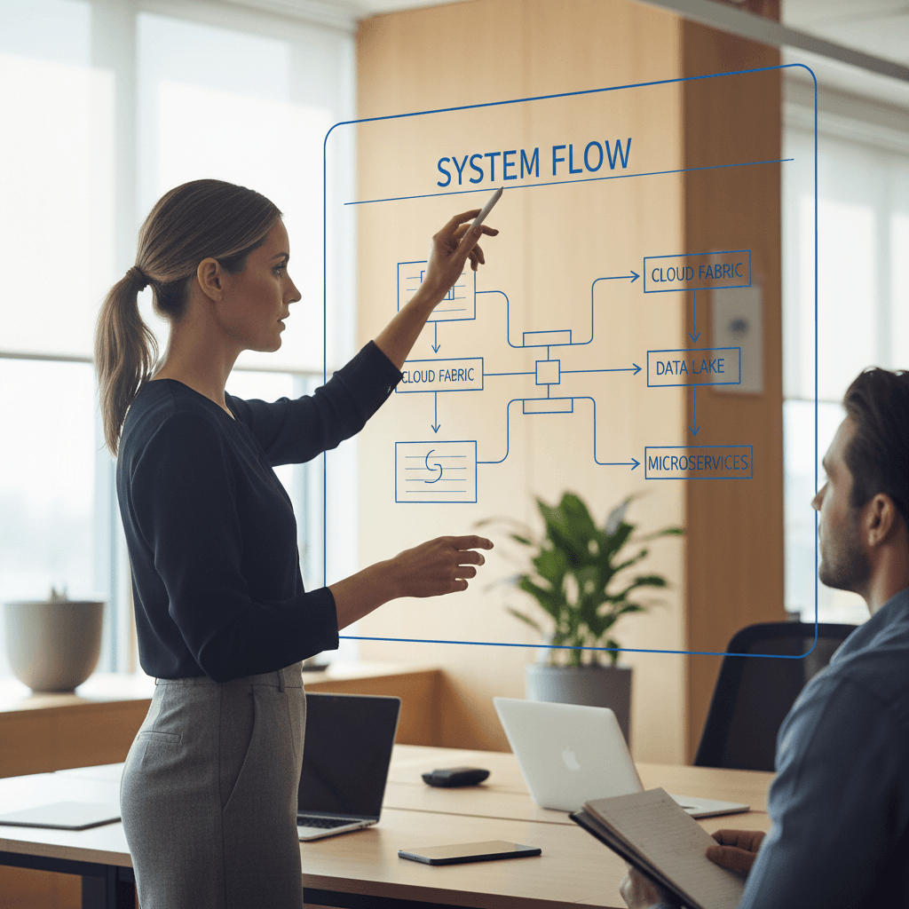 Consultant explaining IT architecture to colleague