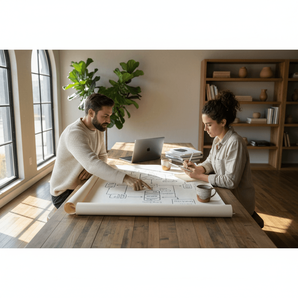 Two IT professionals collaborating on infrastructure planning