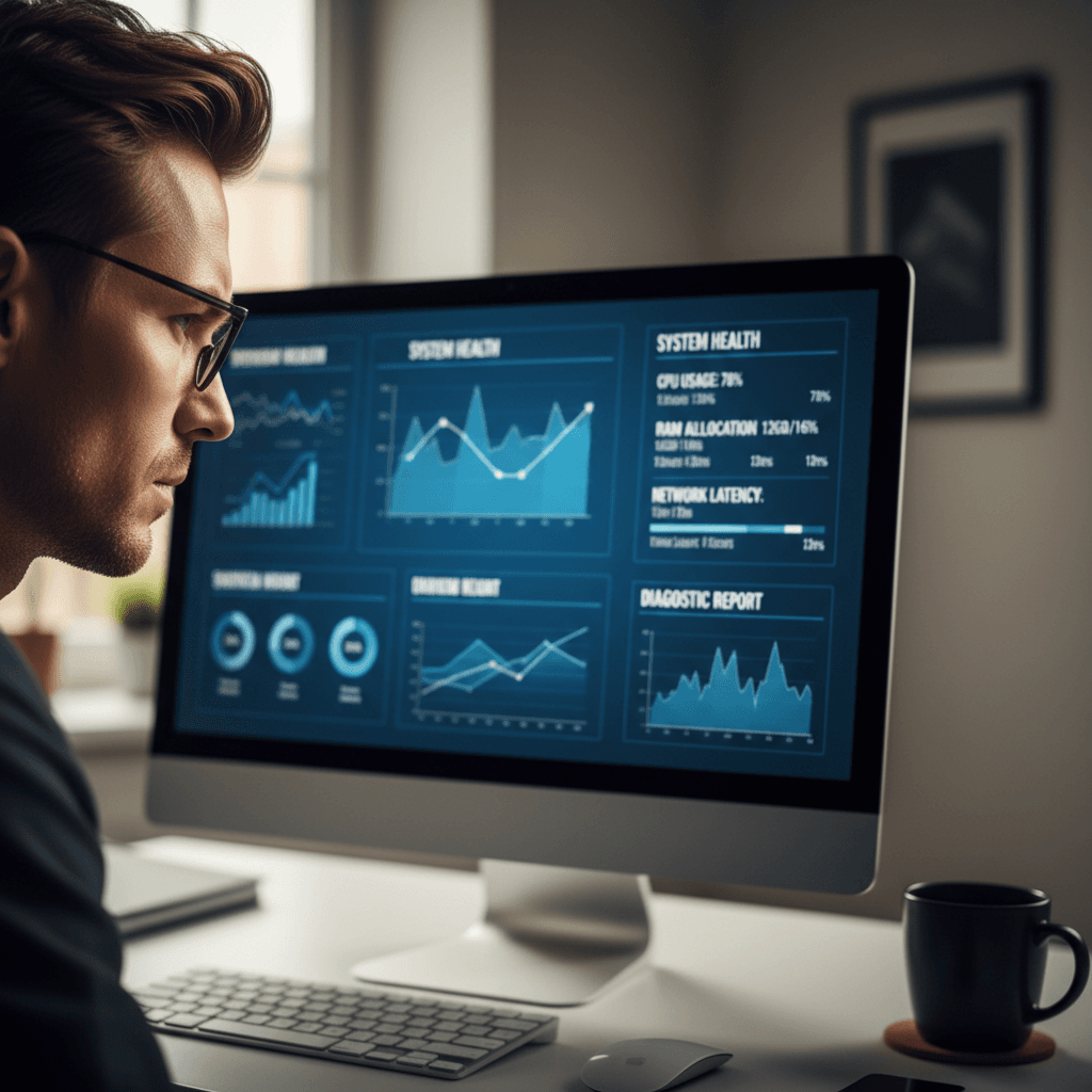 IT professional analyzing system performance data